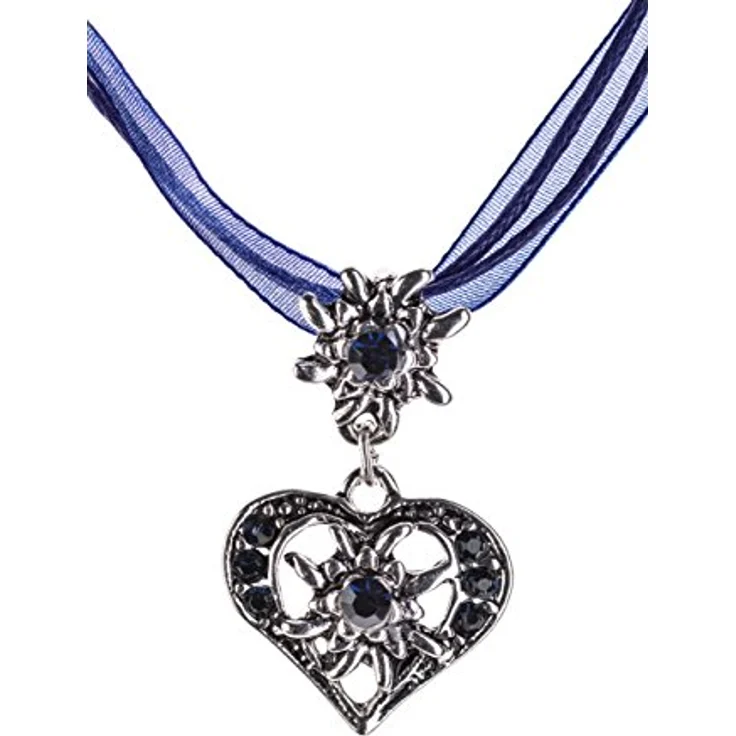 Schöneberger Trachten Couture Trachtenkette elegantes Herz Strass und Edelweiss für Damen, passend zu Dirndl und Lederhose, Farbe Sapphire – Bild 1