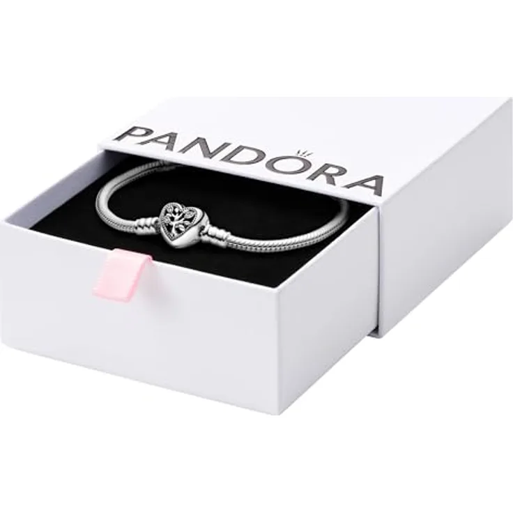 PANDORA Armband Moments "Herz Familienbaum" 598827C01, Damen-Armband mit Cubic Zirkonia und graviertem "Family" Verschluss