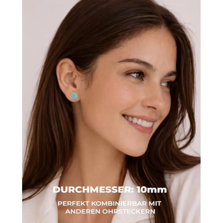 PURAJA Amazonit Edelstein Ohrstecker, 10mm Stecker aus 925 Sterling Silber, allergikerfreundlich, handgefertigtes Unikat – Bild 3