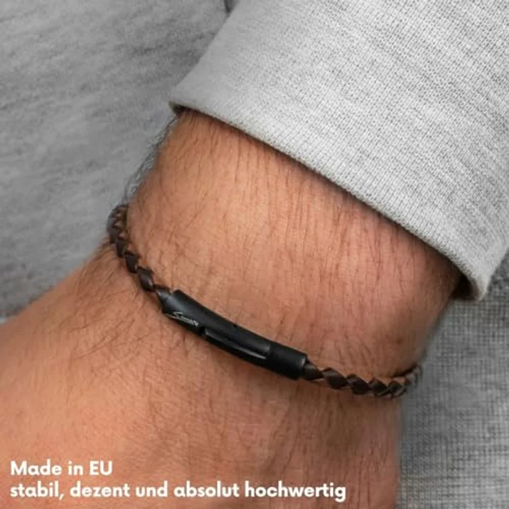 Simaru Lederarmband, 4mm geflochten aus Echtleder, Edelstahl Hakenverschluss, unisex, wasserfest, Braun mix, 21cm (L) – Bild 4