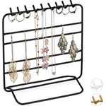 Relaxdays Schmuckständer, Organizer für Ketten, Ohrringe und Armbänder, schwarzes Eisen, 18 Haken, 21x20x10 cm