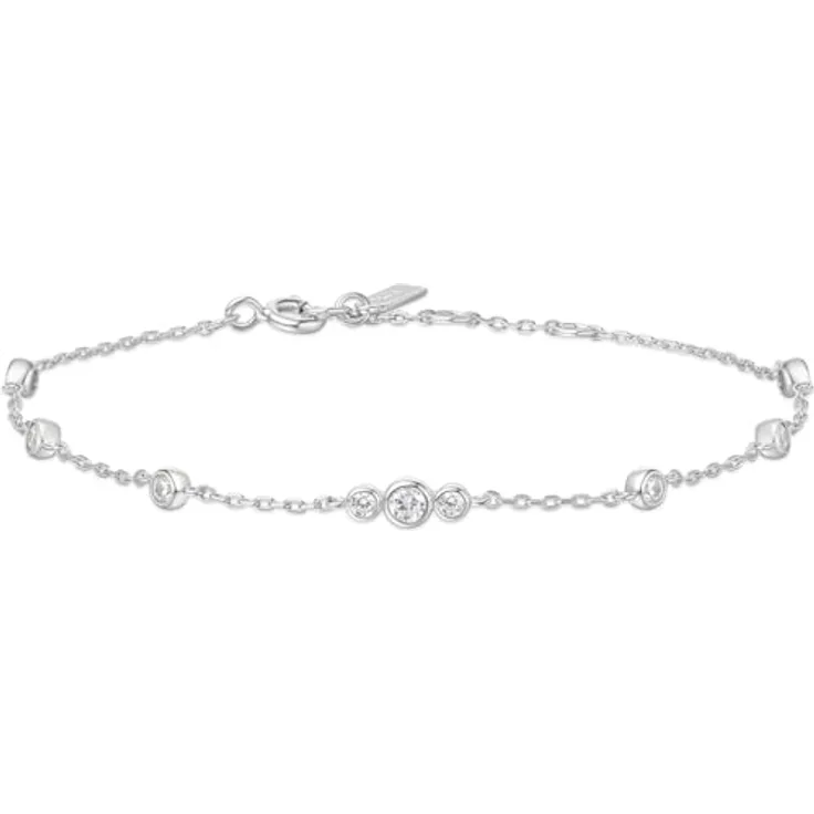 ANIA HAIE MISS DAINTY Sparkling Bezel Damen Armband aus 925 Sterling Silber, besetzt mit 9 Zirkonia, Länge: 16,5 + 2 cm Verlängerung, inkl. Geschenkverpackung