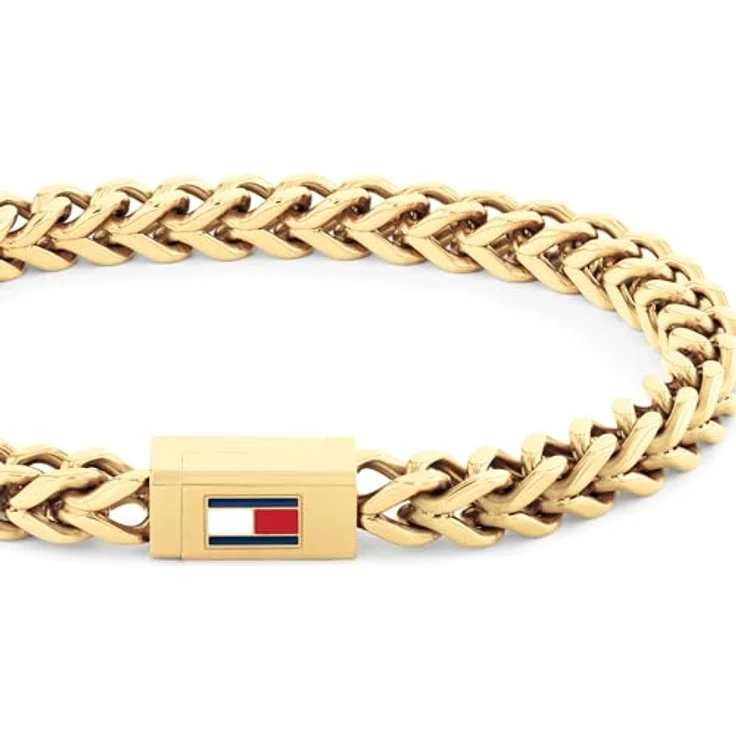 Tommy Hilfiger Jewelry Gliederarmband für Herren, Gelbgoldene Edelstahl-Franco-Kette mit ikonischer Flagge, 19 cm Länge – Bild 2