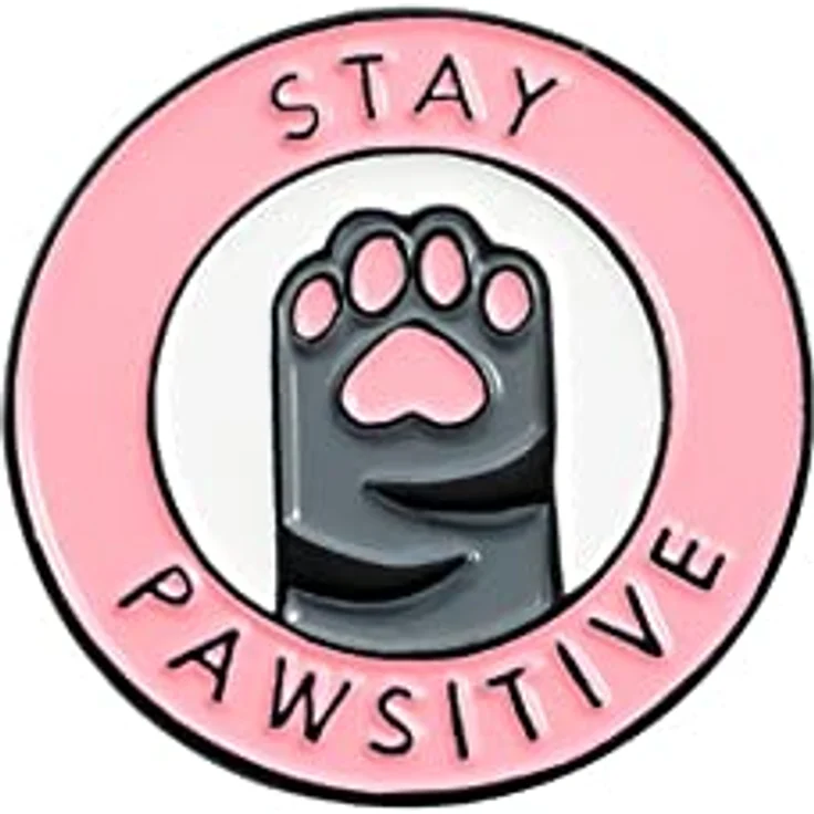 HUAQIGUO Stay Pawsitive Rosa Katze Pfote Cartoon Cowboy Brosche, Emaille Pins aus legiertem Stahl für Frauen – Bild 1