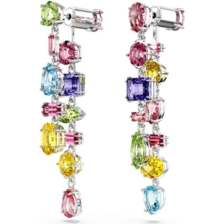 Swarovski Gema Drop-Ohrhänger, Mehrfarbige, Rhodinierte Hängeohrringe mit Strahlenden Swarovski Kristallen – Bild 3