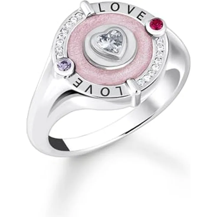 THOMAS SABO Siegelring mit Herz, Zirkonia (synth) und Korund (synth), LOVE Gravur