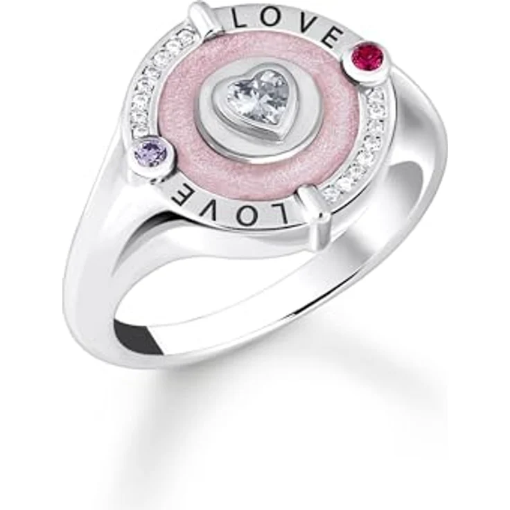 THOMAS SABO Siegelring mit Herz, Zirkonia (synth) und Korund (synth), LOVE Gravur – Bild 1