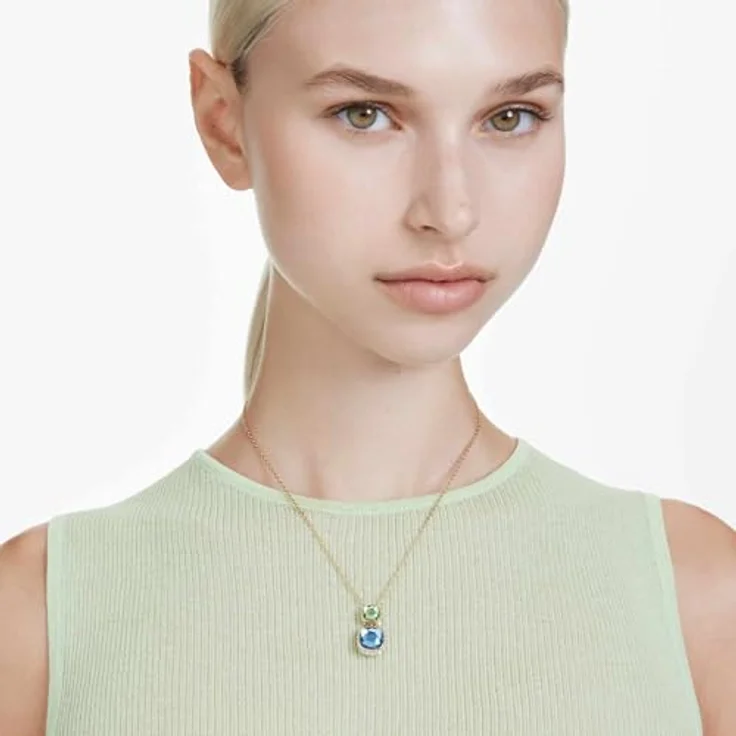 Swarovski Chroma Halskette, Vergoldete Damenkette mit Wendbarem Anhänger aus Grünes ReCreated Crystal und Kristallen in Blau und Pink, Länge: 42-49 cm – Bild 5