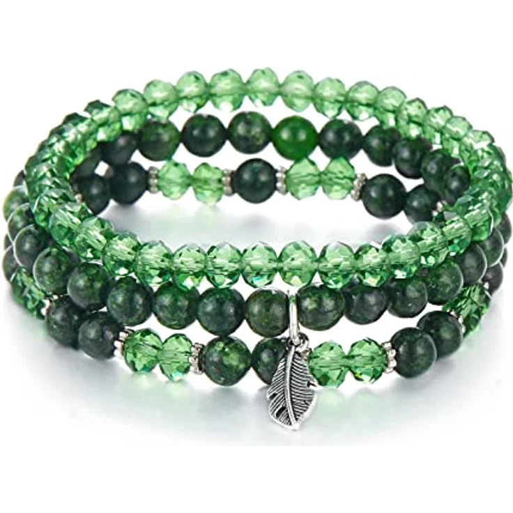 FULU AUTUMN Perlenarmband Set, Mehrschichtiges Stretch Damen Armband aus Naturstein und Kristall in Dunkelgrün, Boho Modeschmuck für Mama, Oma und Frau, ideales Geburtstagsgeschenk – Bild 1