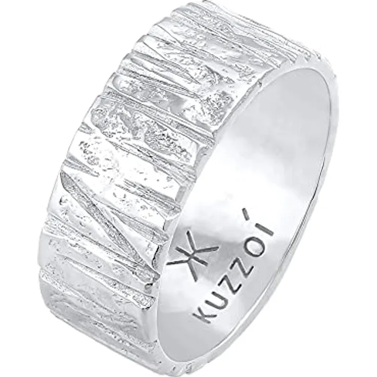 Kuzzoi Herrenring Bandring massiv (9 mm) in 925 Sterling Silber, gehämmert, Ringgröße 62