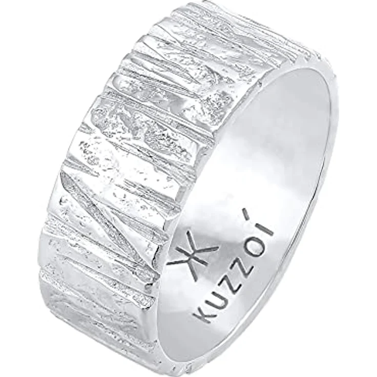 Kuzzoi Herrenring Bandring massiv (9 mm) in 925 Sterling Silber, gehämmert, Ringgröße 62 – Bild 1