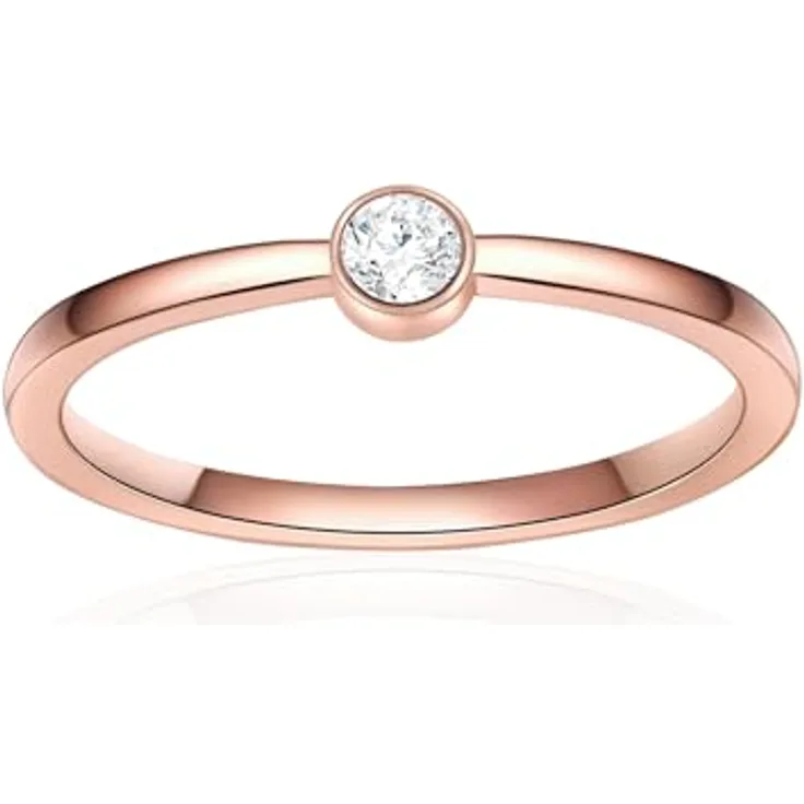 Eastside Damen Ring Edelstahl roségold mit Zirkonia in Brillantschliff, minimalistisch und hautverträglich