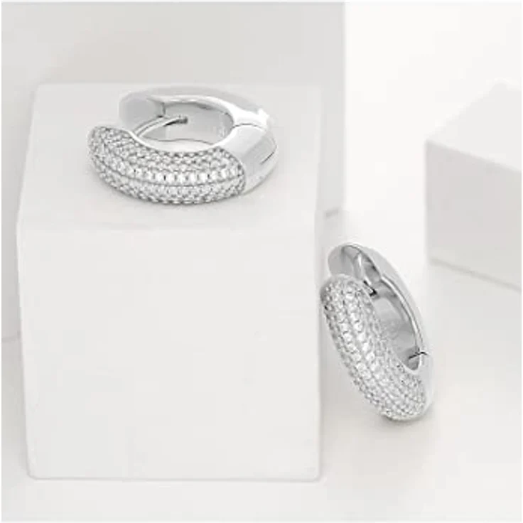 JETTE Creolen GLAM 88601467, Silber 925 mit weißen Zirkonia-Steinen, breite Form – Bild 2