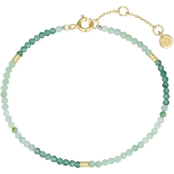 GLANZSTÜCKE MÜNCHEN Damen Edelsteinarmband Amazonit und Aventurin, grün-blau, Sterling Silber, gelbgold, längenverstellbar 17+3 cm