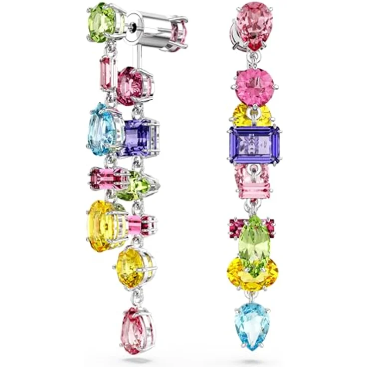 Swarovski Gema Drop-Ohrhänger, Mehrfarbige, Rhodinierte Hängeohrringe mit Strahlenden Swarovski Kristallen – Bild 2
