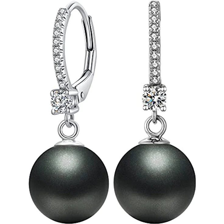 Miaofu Schwarz Perlenohrringe Damen, Hängend mit 5A Cubic Zirconia Crystals, S925 Sterling Silber – Bild 1
