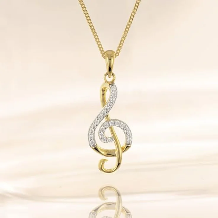 trendor Halskette mit Notenschlüssel, 925 Silber vergoldet, elegantes Schmuckstück mit Zirkonia, 45 cm – Bild 3