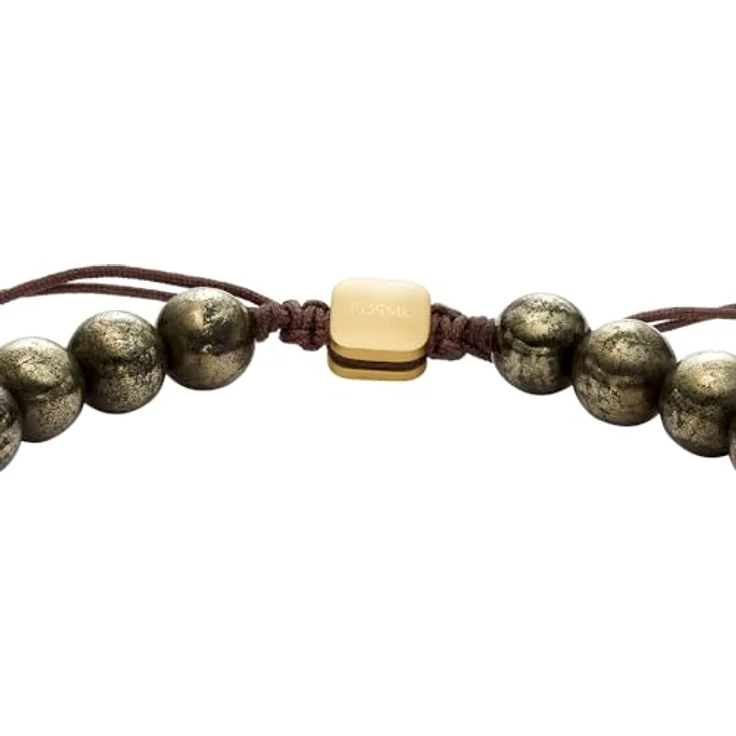 Fossil Herren-Edelstahl-Perlenarmband, Poliertes Design mit Schieberverschluss, Schimmerndes Gold – Bild 3