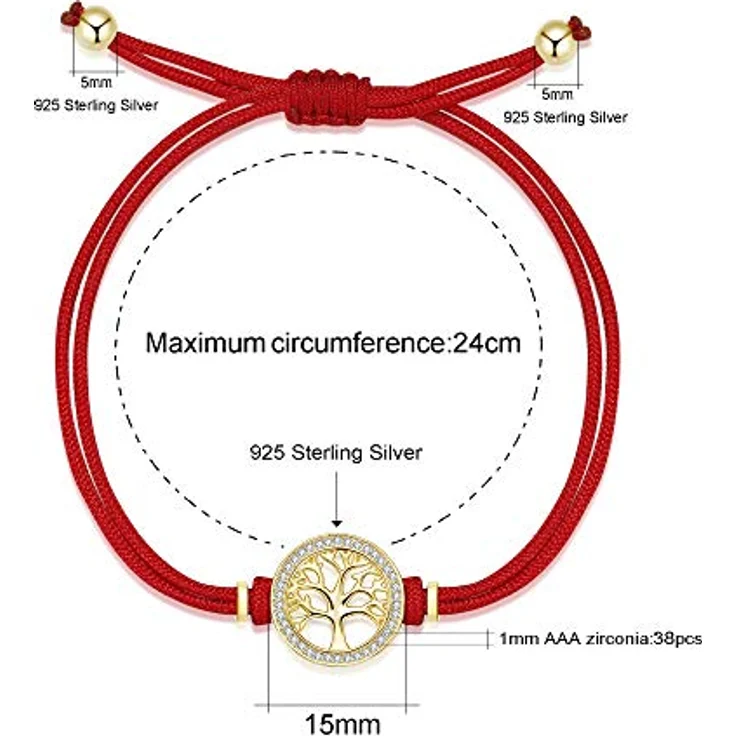 Jrêveinfini Lebensbaum Armband Damen Mädchen Kinder, Gold Silber 925, Stoff Glücksbringer Rot, personalisierte Geschenke für Frauen và Mädchen – Bild 5