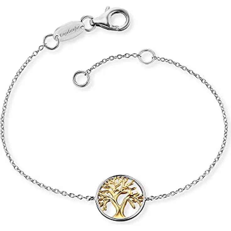 Engelsrufer Damen Armband, Sterling Silber mit goldfarbenem Lebensbaum Anhänger, Karabinerverschluss, verstellbar von 17 cm bis 19 cm, nickelfrei
