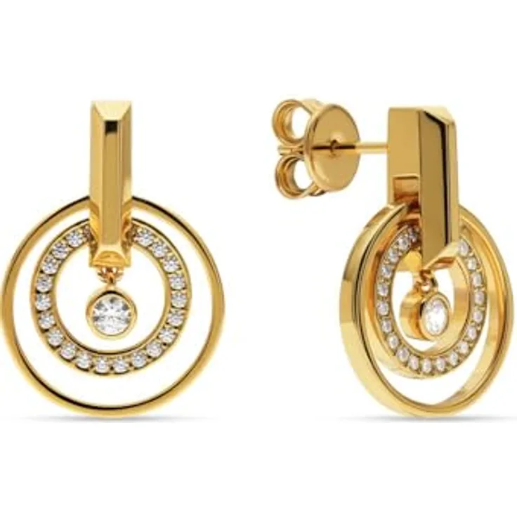 JETTE Damen-Ohrhänger, 925er Silber mit recyceltem Zirkonia, One Size, Gelbgold 32028443