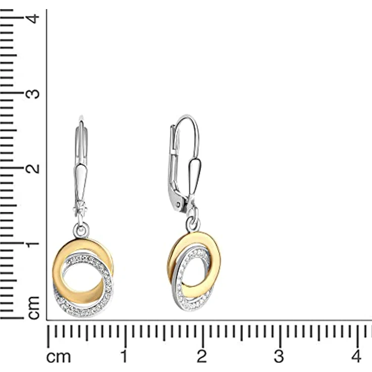 Celesta Damen Ohrringe 925/- Sterling Silber, Bicolor mit 36 Zirkonia, silbergrau, 1,8 cm – Bild 2