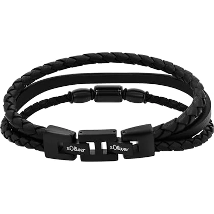s.Oliver Armband Edelstahl/Leder für Herren, eleganter Armschmuck, 20+1,5 cm, mit Klappverschluss, in Schmuck Geschenk Box – Bild 4