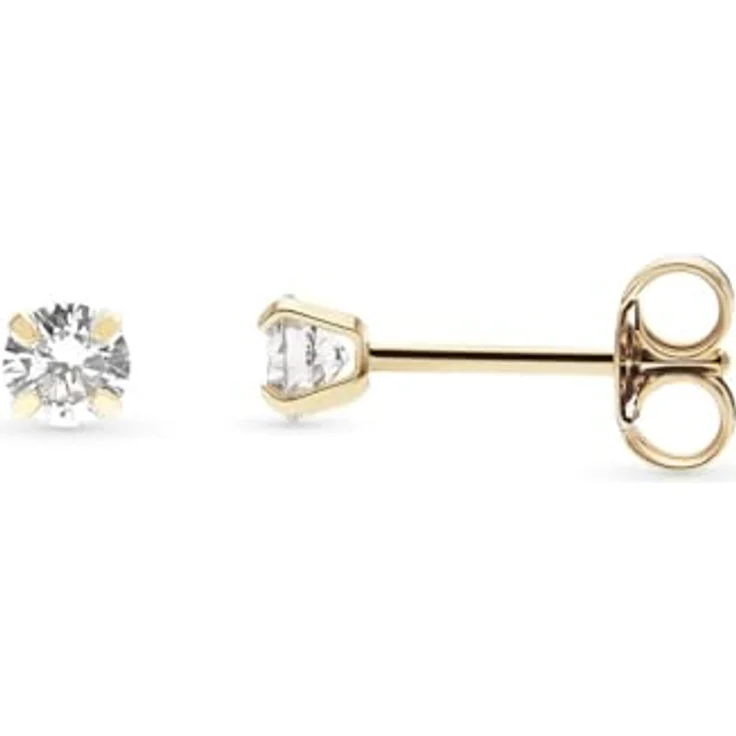 FAVS Paar Ohrstecker, 375er Gelbgold mit 2 weißen Zirkonia, polierte Oberfläche – Bild 2