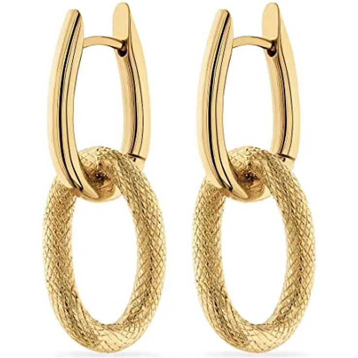 FAVS Creolen 88590791, IP-vergoldete Edelstahl-Ohrringe mit polierter Oberfläche und ovalem Element, schraffiert, harmonisches Design