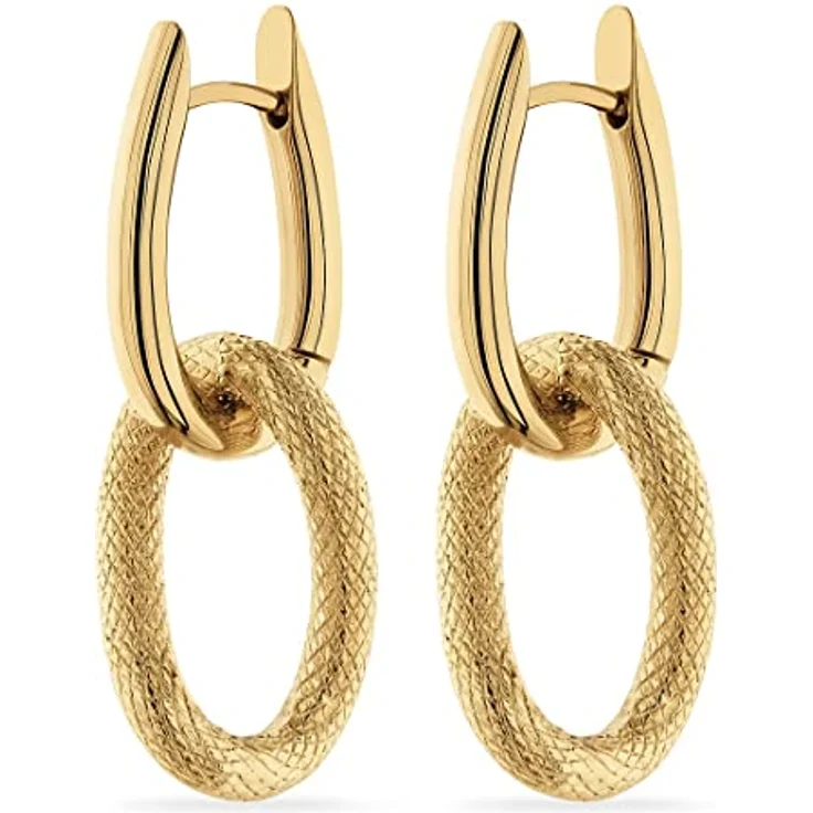 FAVS Creolen 88590791, IP-vergoldete Edelstahl-Ohrringe mit polierter Oberfläche und ovalem Element, schraffiert, harmonisches Design – Bild 1