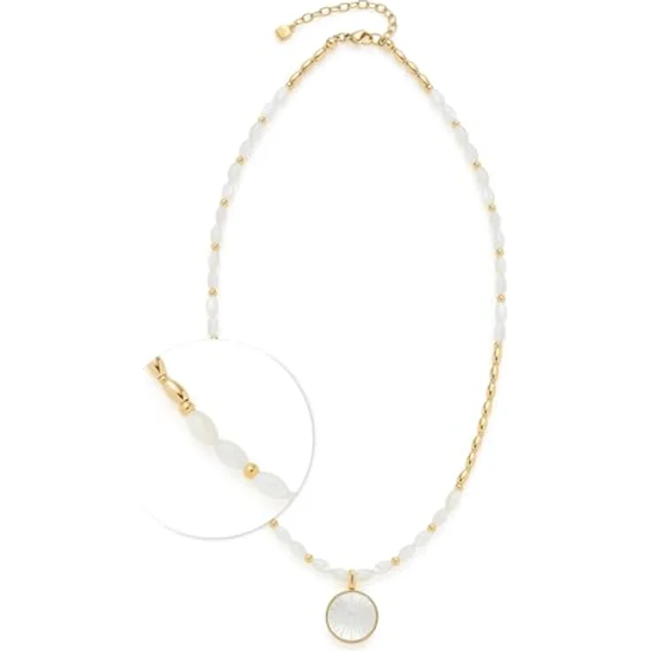 JEWELS BY LEONARDO Halskette Welda, kurze goldfarbene Edelstahlkette mit Muschelperlen und runden Sonnenanhänger, 45-50 cm, Schmuck Geschenk für Frauen, 024686 – Bild 1