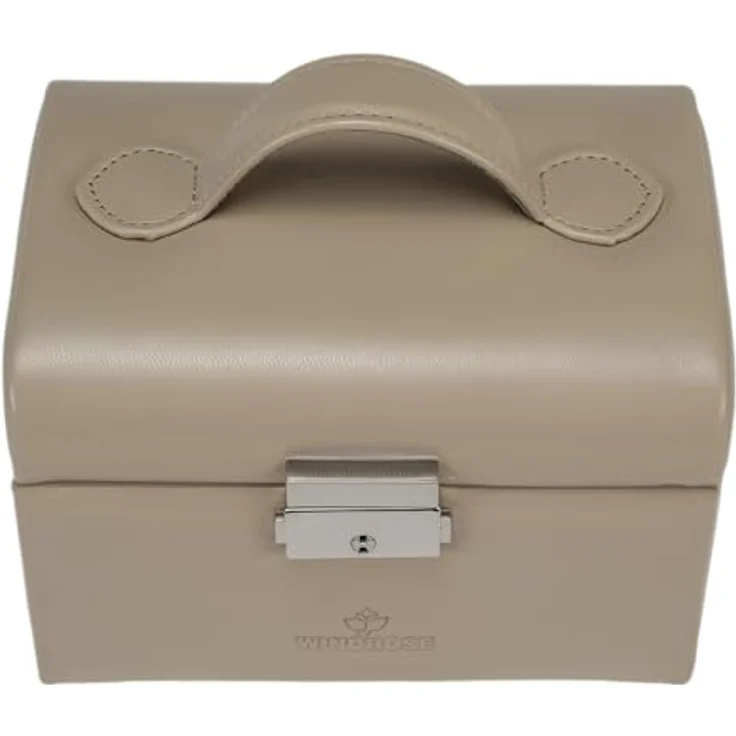 Windrose kleiner Schmuckkoffer Merino Moda, beige-legacy, handgefertigt aus edler Lederoptik mit optimaler Organisation – Bild 3