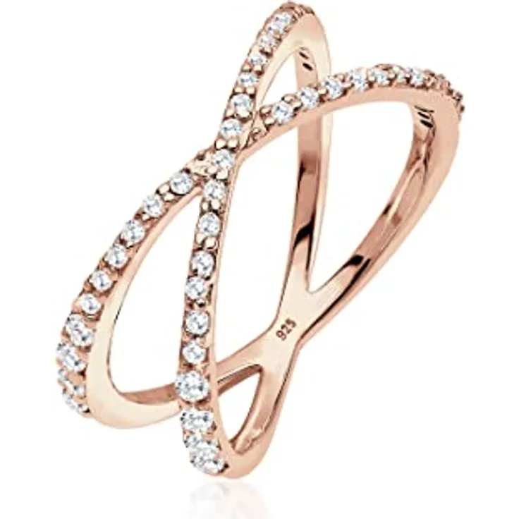 Elli Ring Damen Wickel X, 925 Sterling Silber rosévergoldet mit Zirkonia Kristallen, handgefertigt