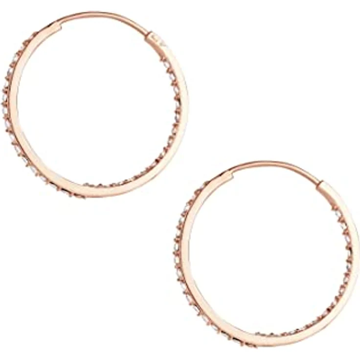 Elli Creolen Silber 925, Rosé Vergoldet 18K Damen Ohrringe mit 0.03ct Steinen, Durchmesser 33mm – Bild 3