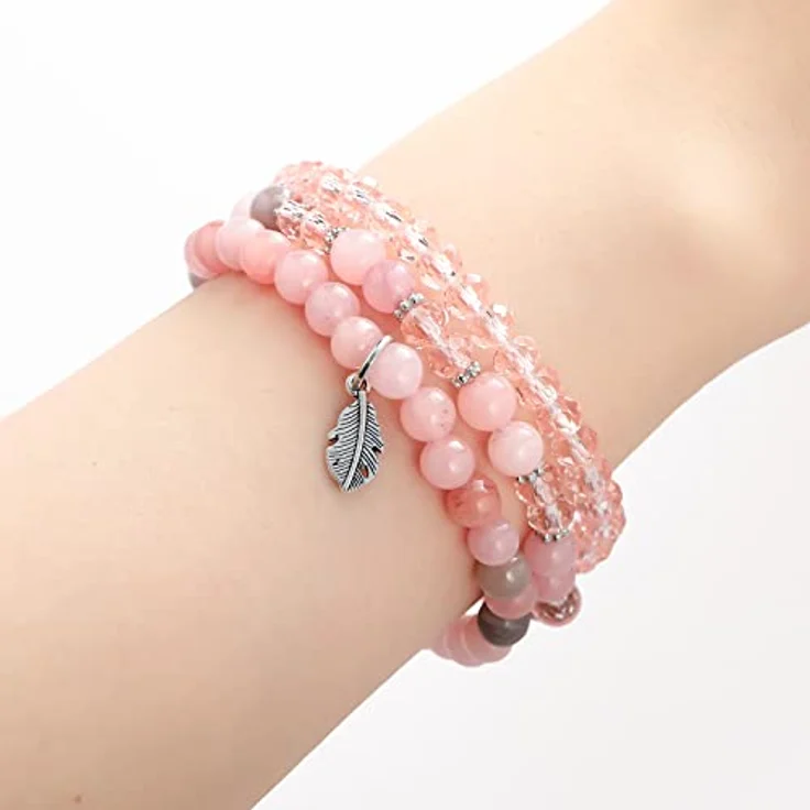 FULU AUTUMN Mehrschichtiges Perlenarmband Damen, Stretch Boho Modeschmuck in Pink, handgefertigt, perfekt für Mama, Oma und Frau, ideales Geburtstagsgeschenk – Bild 3
