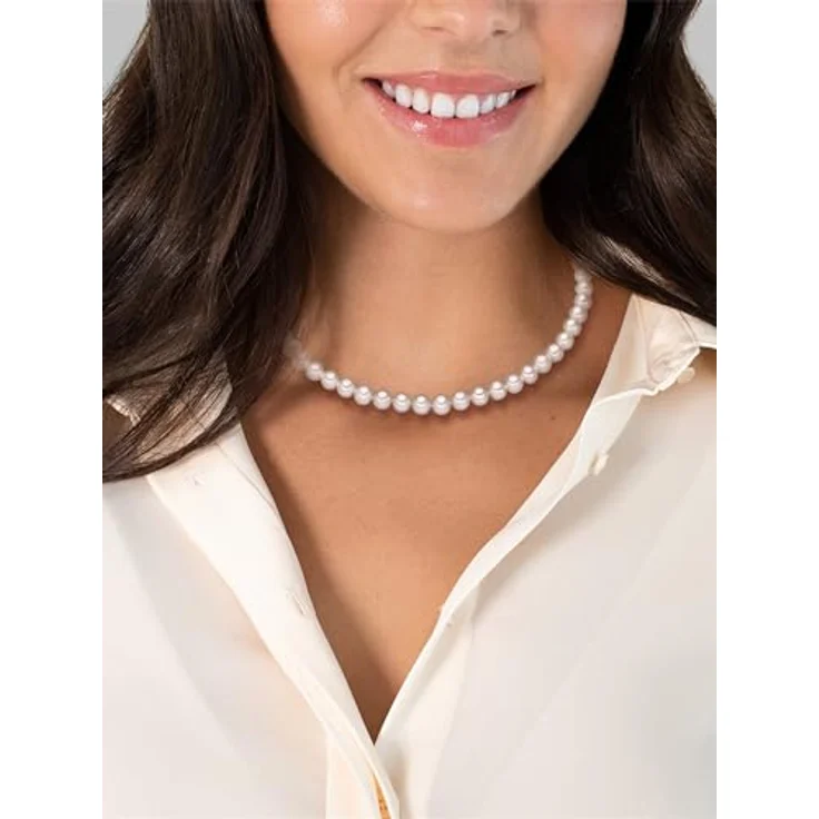 Valero Pearls Damen Perlenhalskette, hochwertige Süßwasser-Zuchtperlen 7-8 mm rund weiß, 925 Sterling Silber, elegantes Schmuckstück mit Verlängerungskettchen – Bild 4