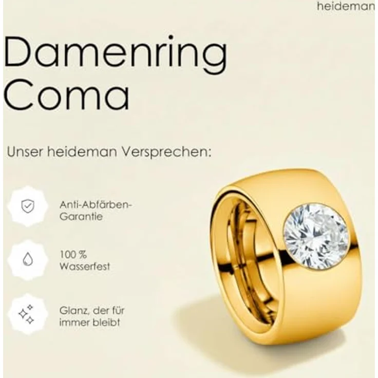 Heideman Damen-Ring Coma 14, vergoldeter Edelstahlring mit Zirkonia, Größe 50 (15.9), gold – Bild 4