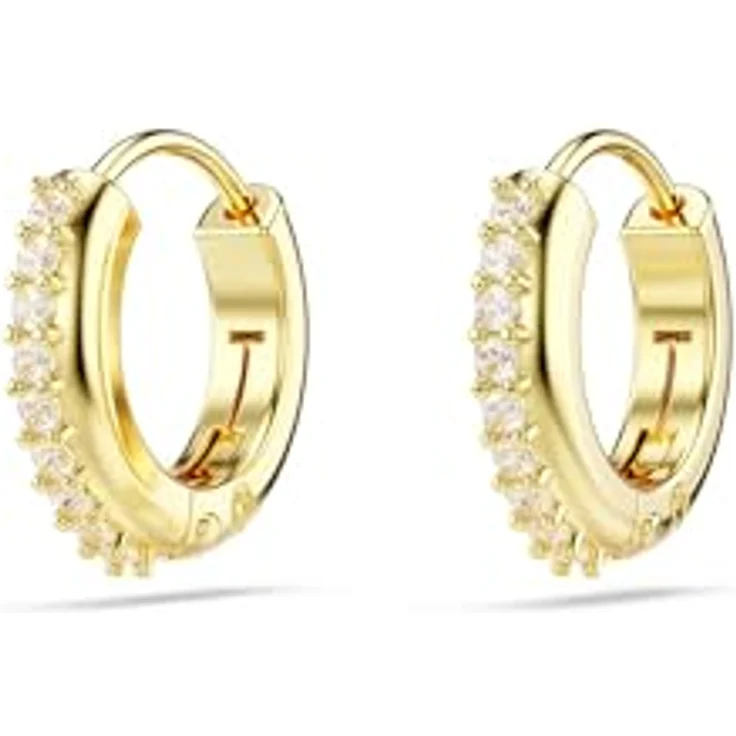Swarovski Matrix Kreolen, Weiße, Vergoldete Ohrringe mit Swarovski Kristallen im Rundschliff, Damen-Ohrringe – Bild 3