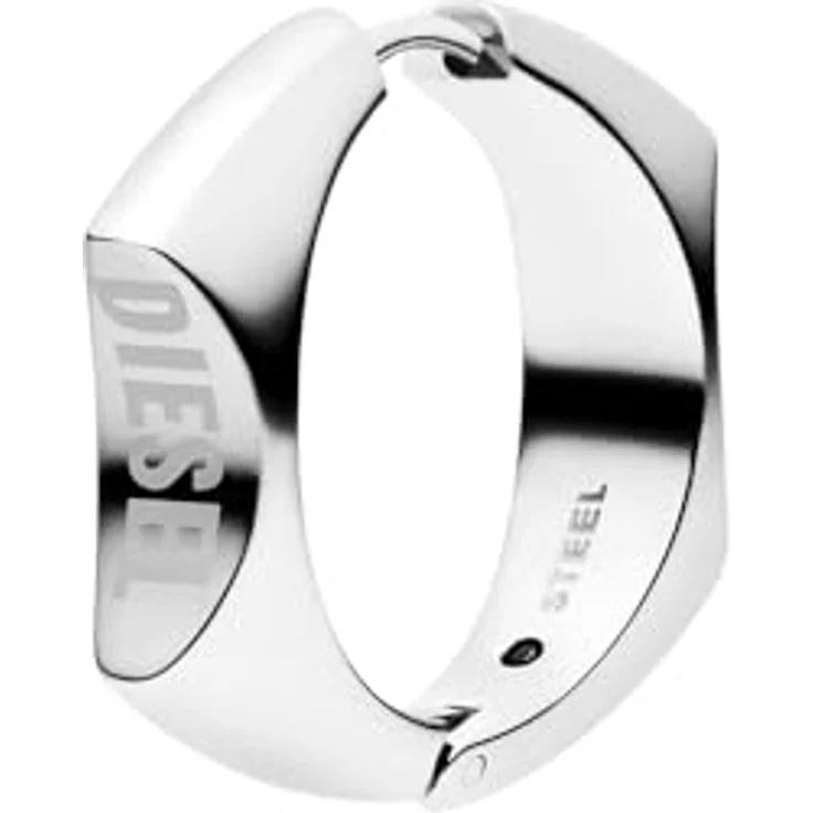 Diesel Herren Edelstahl Ohrringe, silberner rostfreier Stahl mit Bügelverschluss, poliert, 2.1 cm Länge – Bild 2