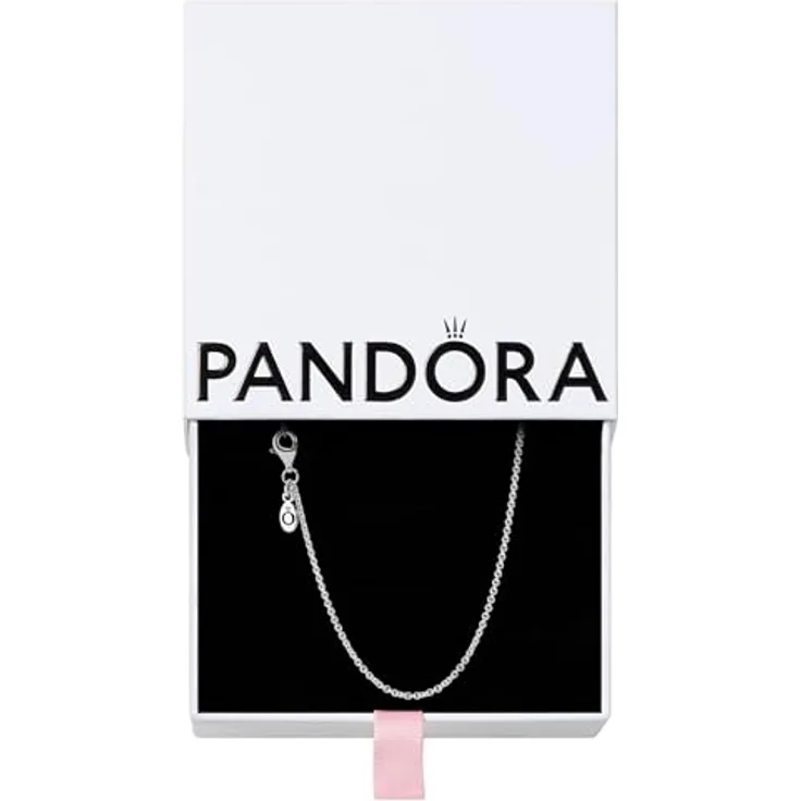 Pandora Kette ohne Anhänger, zarte Halskette aus poliertem 925/- Sterling Silber, verstellbar auf 38-45 cm, Rundankerkette, mit Karabiner-Verschluss