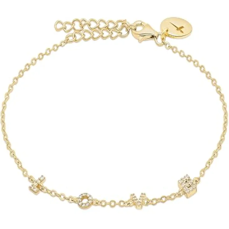 Tamaris Damen Armband TJ-0702-B-21 aus 925er Silber in IP Gold, mit Zirkoniasteinen und "LOVE" Schriftzug, 17,5 cm