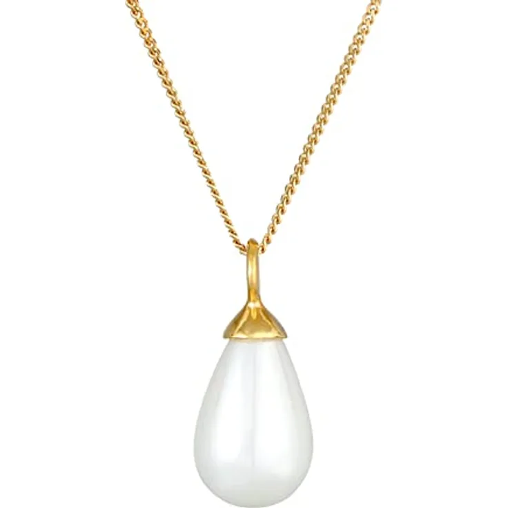 Nenalina Damen Halskette aus 925 Sterling Silber vergoldet, goldene Kette mit 15 mm Muschelkernperl-Anhänger, Kettenlänge 60 cm