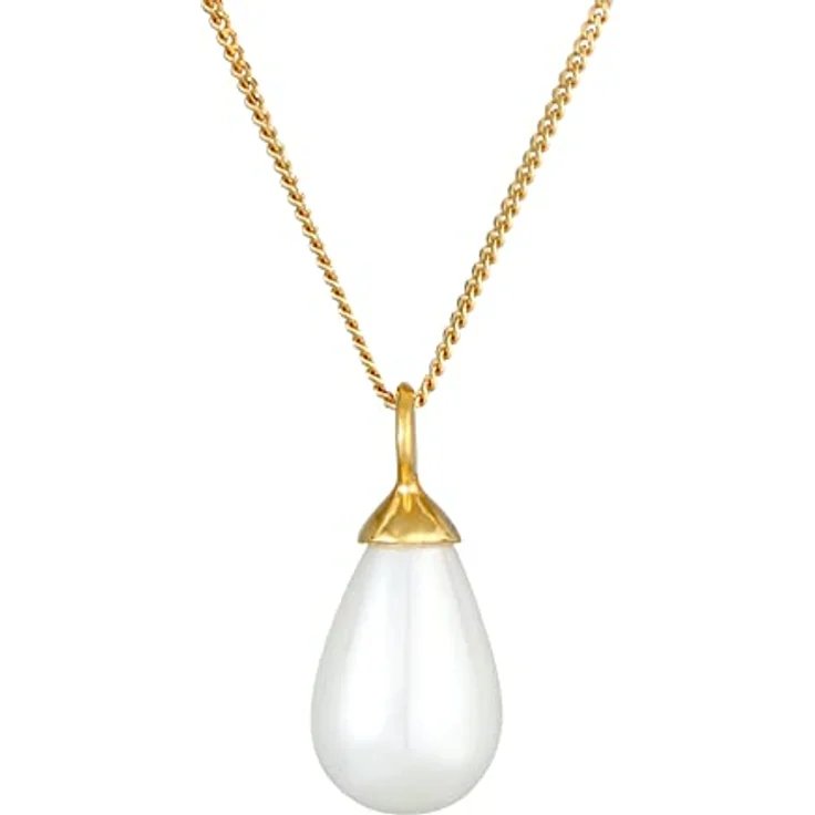 Nenalina Damen Halskette aus 925 Sterling Silber vergoldet, goldene Kette mit 15 mm Muschelkernperl-Anhänger, Kettenlänge 60 cm – Bild 1