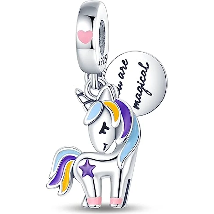 HappyStar 925 Sterling Silber Charm, Dangle Anhänger mit farbwechselndem Zirkon, I LOVE MOM, geeignet für Pandora Armbänder, inklusive Geschenkverpackung – Bild 1