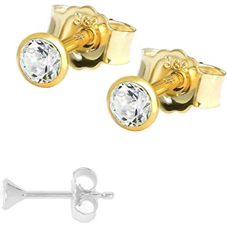 NKlaus Ohrstecker Gold 333, 8 Karat, Zirkonia Weiß, 3 mm, 2 Stück, leicht und komfortabel, elegantes Design – Bild 4