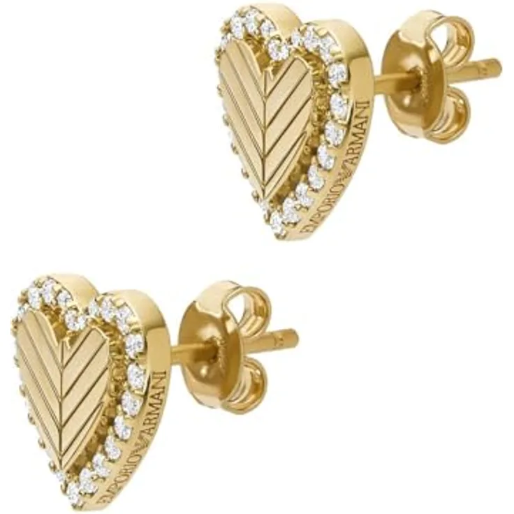 Emporio Armani Damen Ohrringe, Edelstahl Ohrstecker mit Push-Back-Verschluss, Goldener Sand