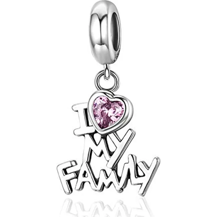 NINGAN Anhänger „I Love My Family“, 925er-Sterling-Silber mit Emaille-Mikrolackierung, kompatibel mit Pandora-Armbändern