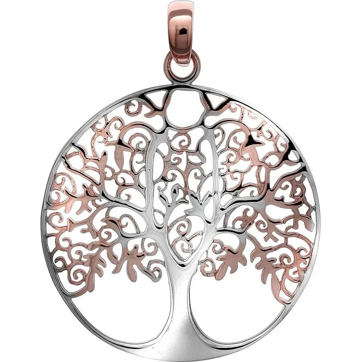 Vivance Kettenanhänger Lebensbaum aus 925 Sterling Silber, zweifarbig, rhodiniert und rosé vergoldet, 32 mm Durchmesser