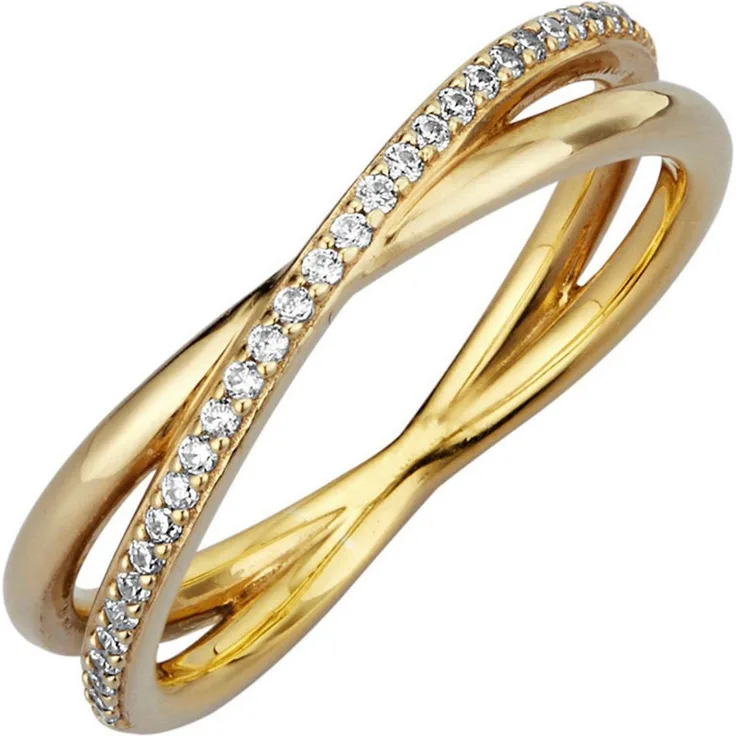 Firetti Fingerring Damenring Kreuz aus Silber 925 mit synthetischen Zirkonia, elegantes Schmuckstück