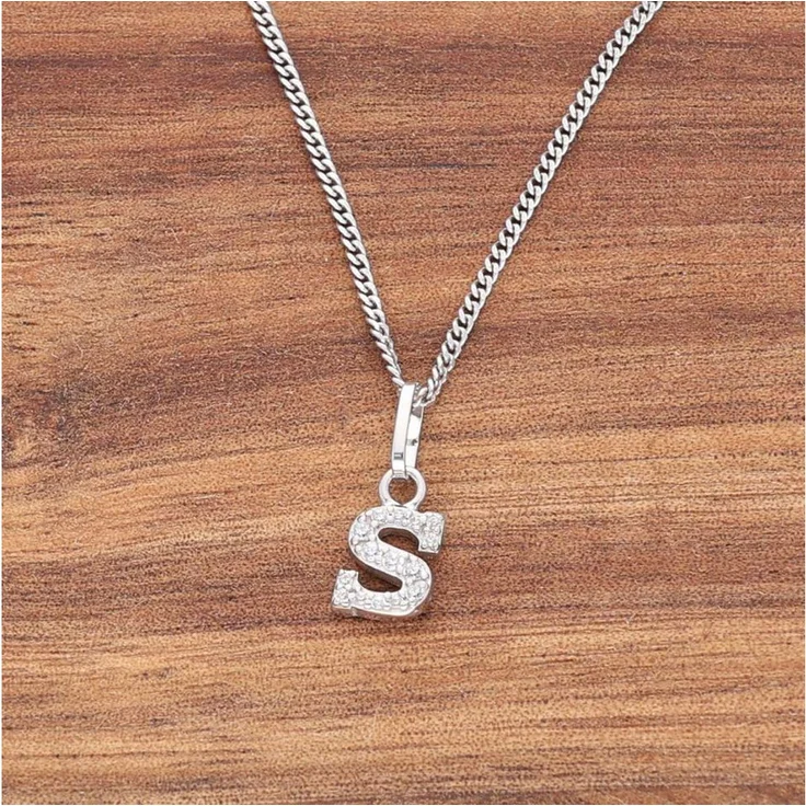 trendor Buchstabenanhänger 21270-S, Buchstaben-Anhänger S 925 Silber rhodiniert mit Zirkonia, silberfarben